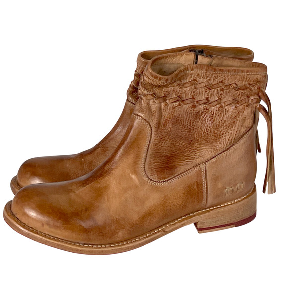 BED STU TAN CRAVEN LEATHER FRINGE WOVEN DETAILS ANKLE BOOTIES BOOTS SZ 8.5 - Picture 2 of 13